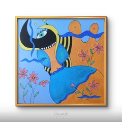 Original Abstract Canvas Pop Art Style Bees, Unframed by Charlene Slie