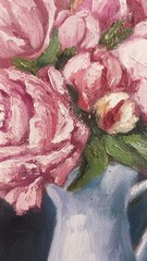Peony ORIGINAL Oil Painting Vintage Flowers in Vase Still Life 8″ x 10″