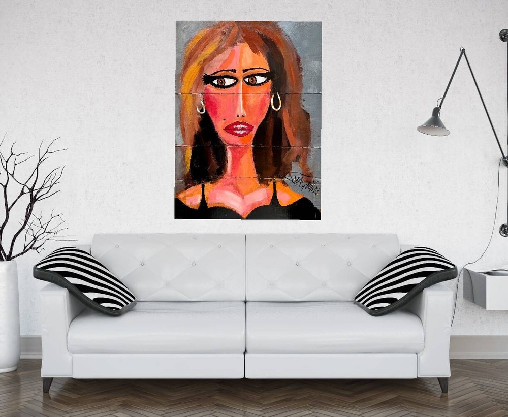 SHIPS FREE BEAUTIFUL PORTRAIT LADY upcycled PAINTING original SWARTZMILLER ART