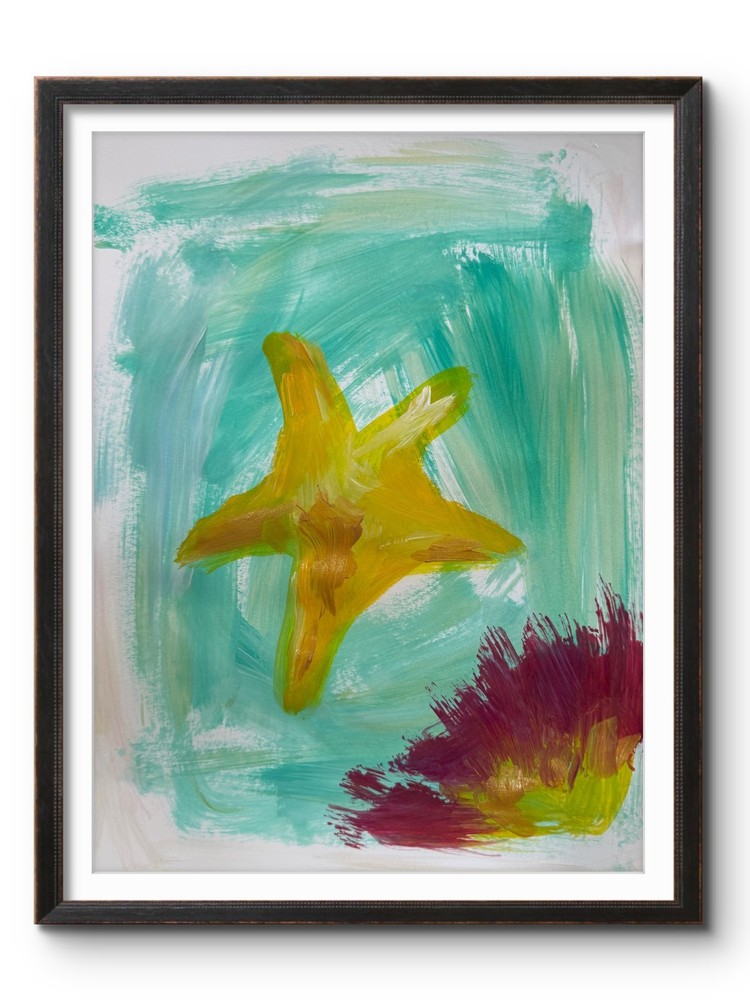 YELLOW AND GOLD STARFISH 14×11 Original #43 PAPER Abstract Floral Fine Art