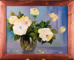 Unnamed (Yellow Roses In A Glass Vase) | Oil on Canvas | Painting