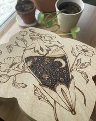 Star filled potion bottle Wood burning OOAK Witchy CalicoCallieInk floral art