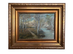 Vintage Landscape Framed Acrylic Painting on Board by E.O. Williams, dated 1920