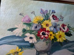 Vintage G James „Vase Of Flowers Scene“ Oil Painting – Signed And Framed