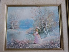 Painting Antique Oil on Canvas Landscape Bucolic Romantic Painting Framed