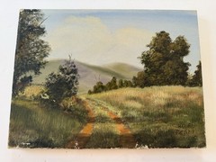 Stunning OOAK Vintage Painting Acrylic On Canvas Landscape Hills 16×12 Country