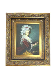 1960s Marie Antoinette Portrait Oil Painting After Vigee Le Brun Gilt Frame 26″