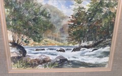 Vintage Original Landscape River Creek Watercolor Framed Matted Signed 23”X19”