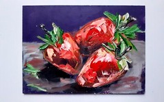 Strawberry Painting Original Fruit Wall Art Food Oil Impasto Artwork Kitchen