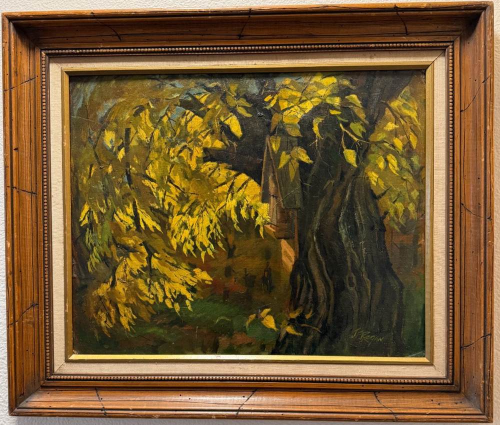 Vintage Mid Century Original Landscape Oil Painting Signed Framed Mulberry Tree