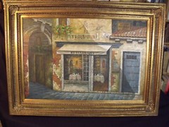 ORIGINAL SIGNED VINTAGE MARIEL CHAPOT LARGE FRENCH RESTAURANT OIL PAINTING