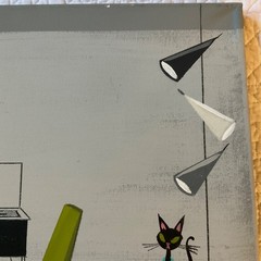 Atomic hand painted original PAINTING modern 50s Jetson look rocket cat