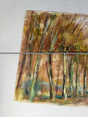 Lloyd Lozes Goff Watercolor Painting „Autumn Road“ WPA Modernist Art 22×13.25