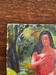 Vintage Portrait Acrylic Cardboard Painting Polynesian Woman 8×10 Peter Feldman