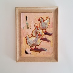 Ducks Gooses Painting Original Oil Artwork Semi Abstract Modern Small Wall Art