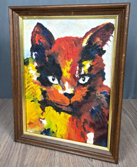 Impressionistic Cat oil painting on canvas, signed Cathy Franklin, 1964 9″ x 12″