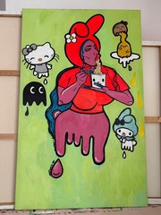 Ice Cream Girl Pop Surreal Painting 24×48 Acrylic Canvas Large Wall Art OOAK