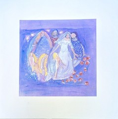 Bridal Acrylic Painting 12″X12″ With Mat „Bridal Ladies“ Abstract Wedding Unique