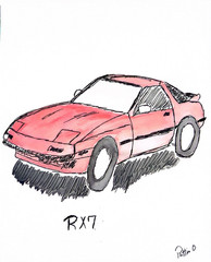 Red RX-7 Dreams 14X11 Contemporary Automotive Fine Art Gallery Paper Watercolor