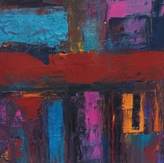 Small abstract acrylic original black turquoise blue purple red ochre „Chama“