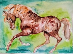 Equestrian horse running art,Original watercolor painting,equine equestrian