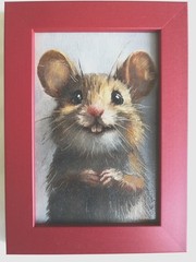 Original Oil Painting in a wooden Frame Miniature 6х4 in Little Mouse