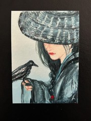 ACEO PRINT of Acrylic Painting Crow Maiden Original Art – Chelle