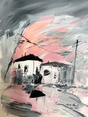 Abstract Cityscape 9″x12″Original Acrylic Paper Expressionism Home Decor Art