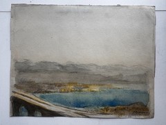 Vintage 1970s Landscape Watercolor Painting Muted Tones 11 x 8.5 OOAK
