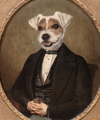 19th Portrait of A Victorian Gentleman & Head Of A Jack Russell Terrier Dog