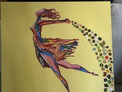 Mary J. Ruhmke Abstract Dancing Woman Original Acrylic Painting Signed Canvas