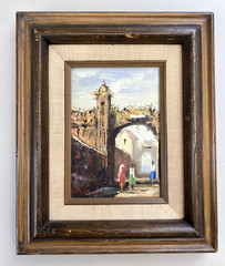 Vintage Original Oil Painting Paris Parisian Street Scene Outdoor People Figures