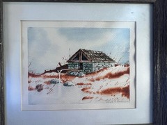 Vintage Watercolor Painting Wood Frame Landscape American Signed