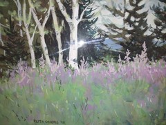 Keith Oehmig Original Gouache „Island Birches“ 1990 Signed Matted Framed