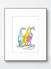 Original Abstract Expressionism 9×12 Ducks Colorful Signed Kids Room Art 22