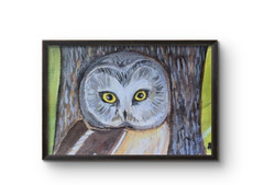 Snow Owl Original 5×7 Acrylic Painting On Watercolor Paper