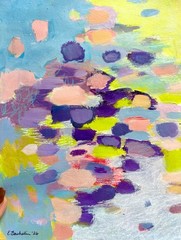 Emilia Bachelier Abstract Purple/Lime Green Painting 9×12” Original on Paper
