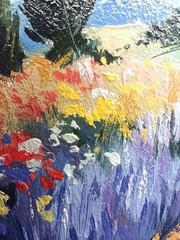 Summer nature Oil painting Original art Country Landscape Flower meadow 4 x 6 in