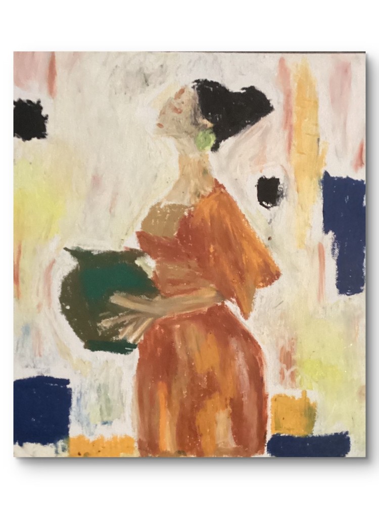 Abstract African Tribal Woman Working Modern Original Art 11×14 Canvas Panel