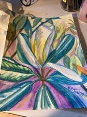 MAGNOLIA Water-soluble Crayon Painting Louisiana Mississipi flower K C Jones Art