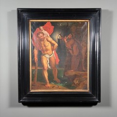 Antique Oil Painting St Christopher After Peter Paul Ruben’s Triptych by Hauph