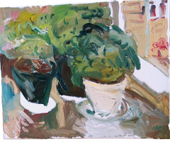 Still Life Plants in Pots Cubist Abstract Oil Painting 16″x20″ Canvas Original