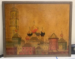 Original Oil Painting Medieval Russian USSR East European Orthodox Church Wood