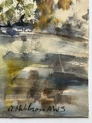 Mid Century 60s Adele Hepbron AWS Signed Modernist Cityscape Watercolor Painting