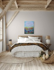 Original Wildflower Meadow Landscape Painting 18×24 Farmhouse Cottage Art