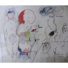 Amazing RARE Find Original JOAN ROOT Signed Art BLUE HEAVEN (1966) Rare Art