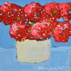 Red Roses Flower Painting 4×4 Mini Blue Original Floral Art Miz Katie