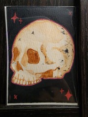 ACEO Original Moody Skull Watercolor Horror Drama Theater Hand By AliArtThings