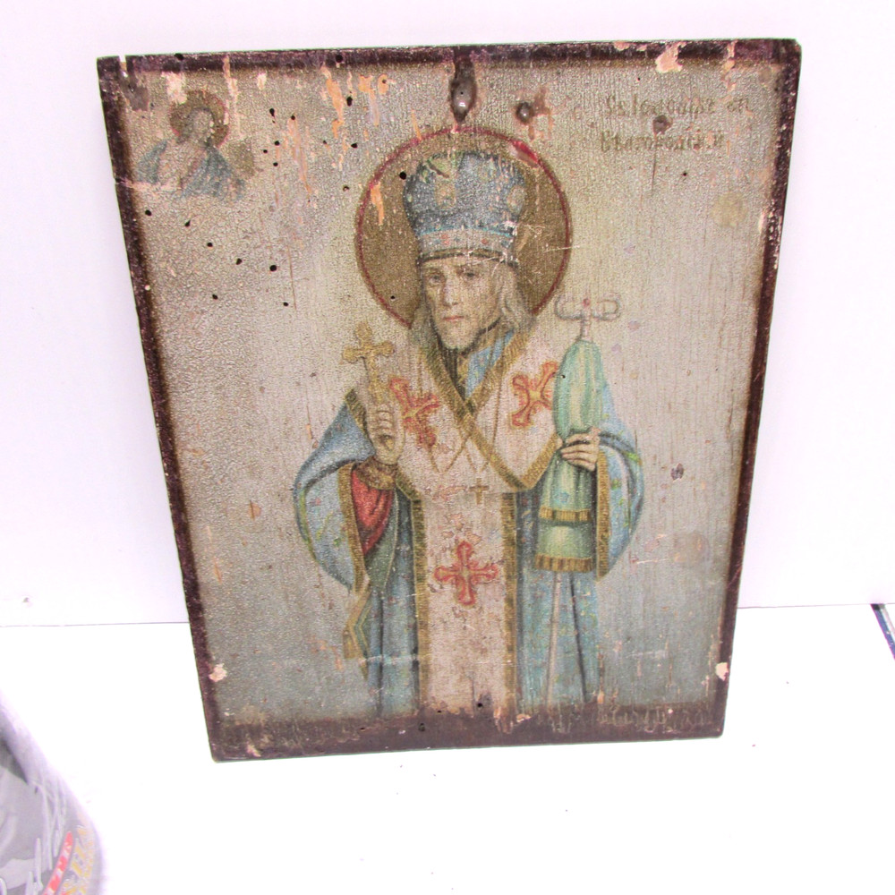 late 18th century eligious painting on wood of saint