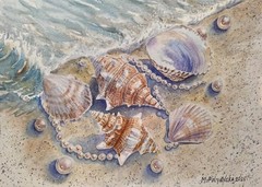 HYPERREALISM SEASHELL PEARLS Original Painting SEA Landscape Art Seascape GiftA4
